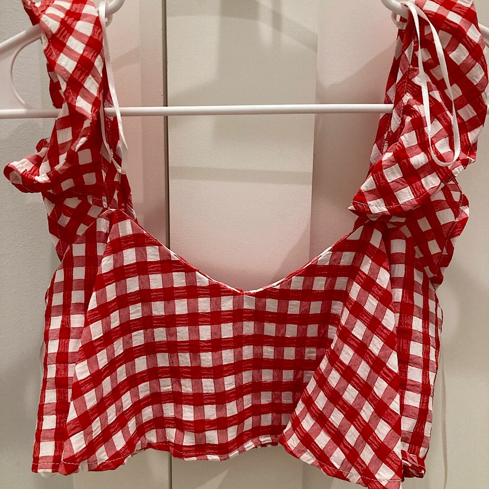 Zara White/Red Gingham Tank Top/Cami